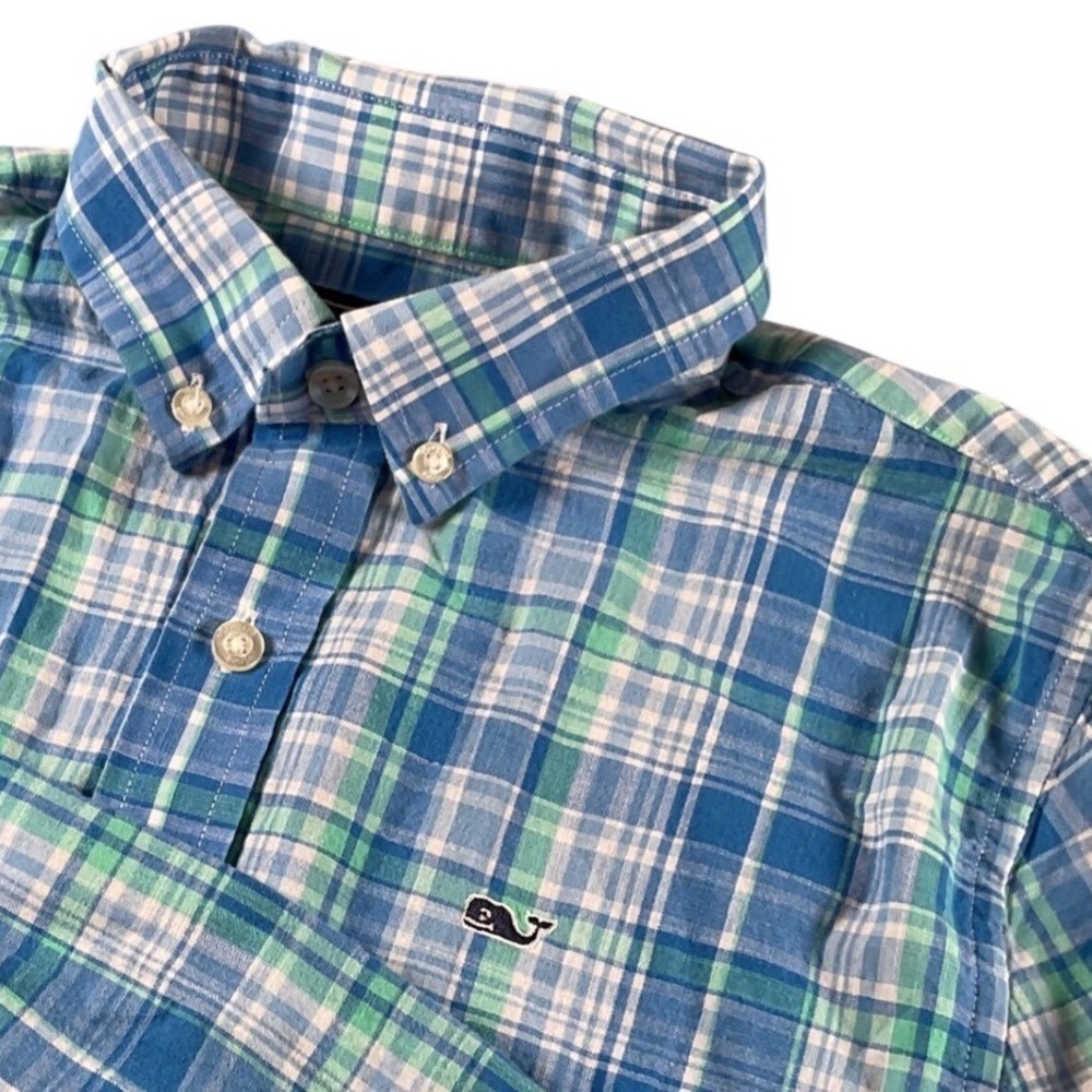 Vineyard Vines Boys Plaid Button Down Shirt Kids Whale Shirt Blue Green